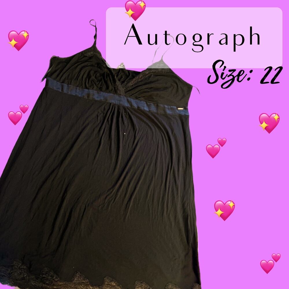 Autograph Black Chemise with Lace Trim - by Mark & Spencer